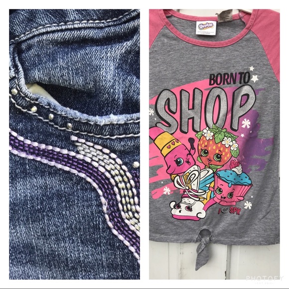 Route 66 Embroidered Jean Shorts Shopkins Tie Tee - Picture 10 of 16